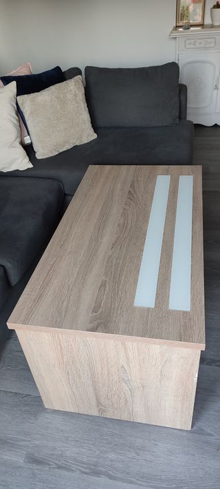 Mesa de salón extensible madera y cristal