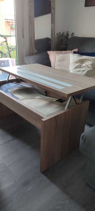 Mesa de salón extensible madera y cristal