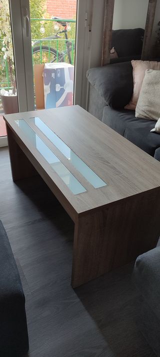 Mesa de salón extensible madera y cristal