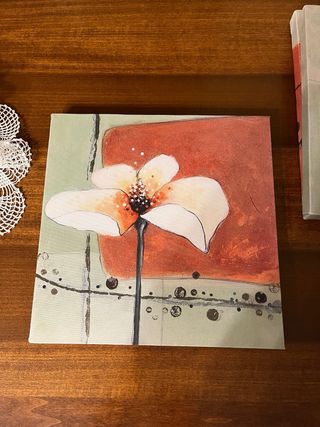 Set 3 Quadri eleganti con Fiori verde e marrone