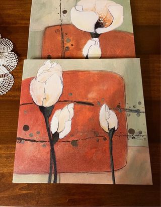 Set 3 Quadri eleganti con Fiori verde e marrone