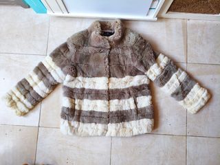 Chaquetón de conejo beige y crema