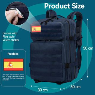Mochila Táctica 50L Azul Marino + 2 Parches