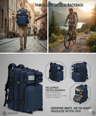 Mochila Táctica 50L Azul Marino + 2 Parches