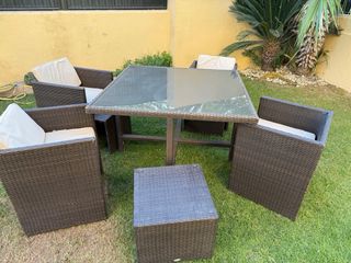 Conjunto de jardín ratán sintético mesa+asientos