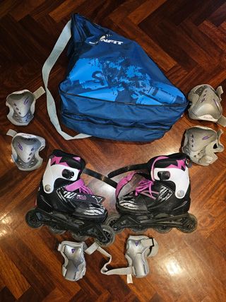 Patines Infantiles con casco, protecciones y bolsa