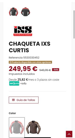 Chaqueta cuero para moto, IXS Talla 50