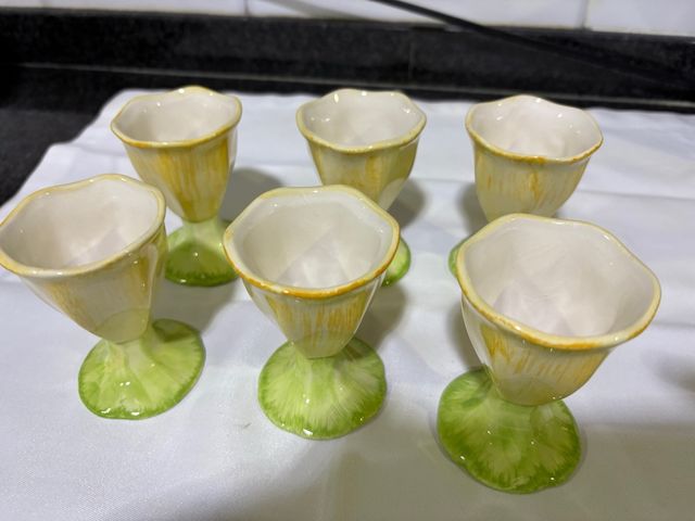 Set 6 Hueveras Porcelana Flor Amarilla