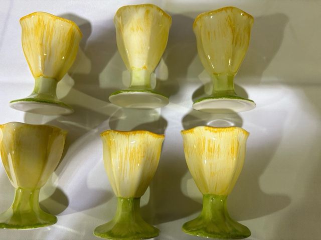 Set 6 Hueveras Porcelana Flor Amarilla