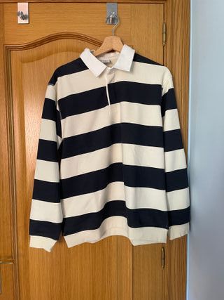 POLO SUDADERA MANGA LARGA RAYAS AZUL Y BEIGE ZARA