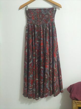 Falda larga estampada, Falda-pantalon de seda