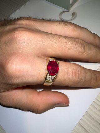 Anillo Plata bañado oro, Hombre Rubí de Madagascar