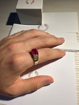 Anillo Plata bañado oro, Hombre Rubí de Madagascar
