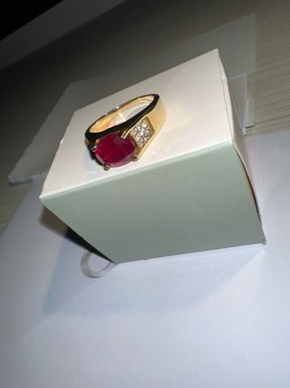 Anillo Plata bañado oro, Hombre Rubí de Madagascar