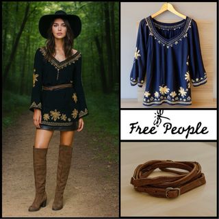 Vestido Boho Chic Free People Negro Talla S