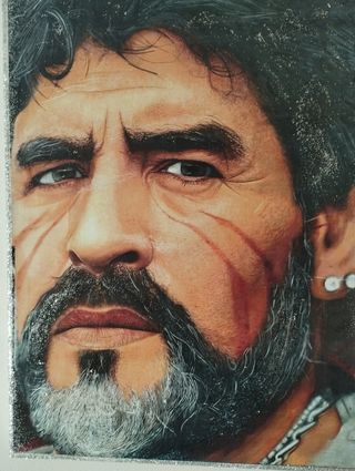Quadro Maradona Tela e Cornice Legno