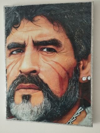 Quadro Maradona Tela e Cornice Legno
