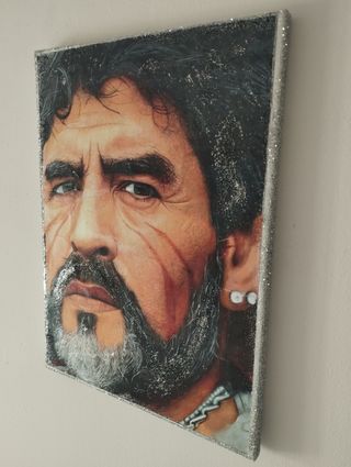 Quadro Maradona Tela e Cornice Legno