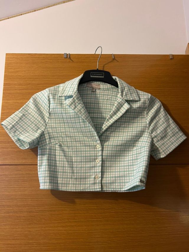 Top Pull&Bear Cuadros Turquesa Talla S