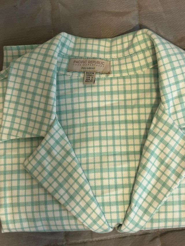 Top Pull&Bear Cuadros Turquesa Talla S