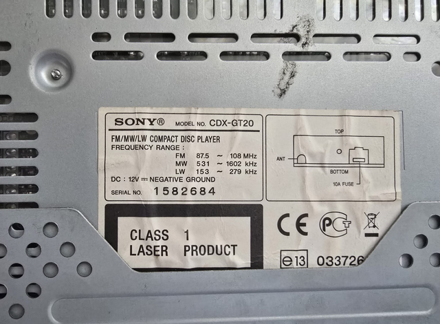 Auto Rádio Sony CDX-GT20 Prata