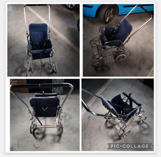 Silla de paseo vintage azul y plateada