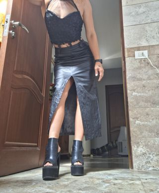 Gonna vera pelle vintage nera 36