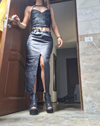 Gonna vera pelle vintage nera 36