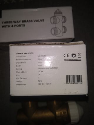Válvula Latón 3 Vías 4 Puertos