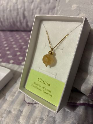 Colgante Citrino Natural Dorado Acero Inoxidable