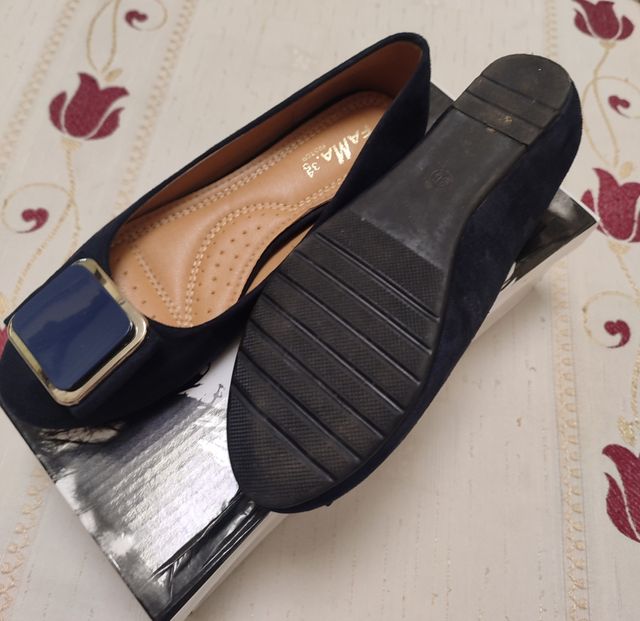 Manoletinas mujer azul y doradas.