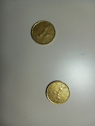 Lote de 2 Monedas 20 céntimos Italia 2002 RARA