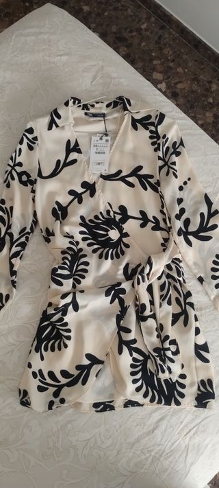 Vestido Zara Beige Estampado XS