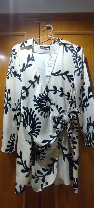 Vestido Zara Beige Estampado XS