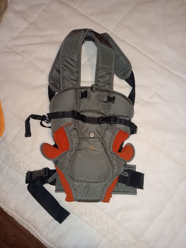 Mochila Canguro Bebé Gris y Naranja