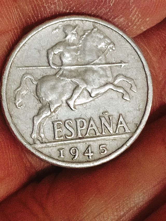 Moneda España 10 céntimos 1945 Aluminio hotra de 5