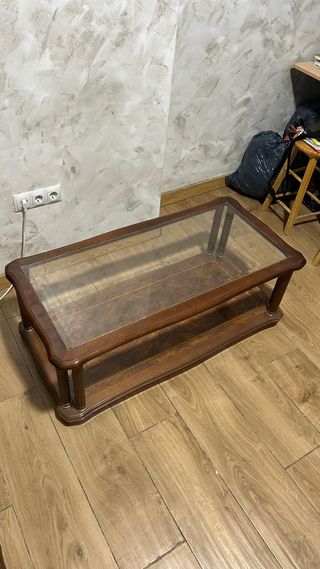 Mesa de centro cristal y madera