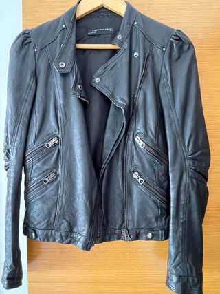 Cazadora Piel Negra Zara Mujer