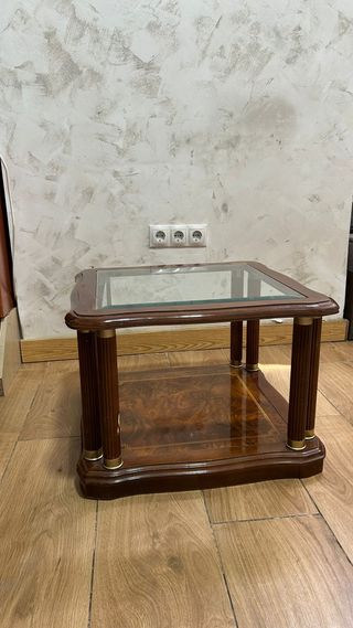 Mesa auxiliar cuadrada madera y cristal