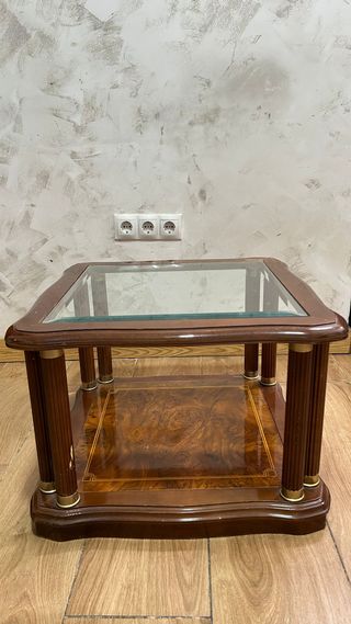Mesa auxiliar cuadrada madera y cristal