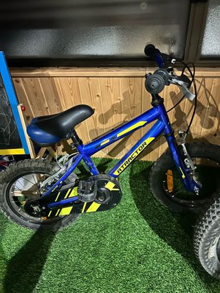 Bicicleta infantil azul con ruedines