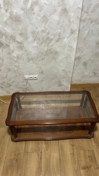 Mesa de centro cristal y madera