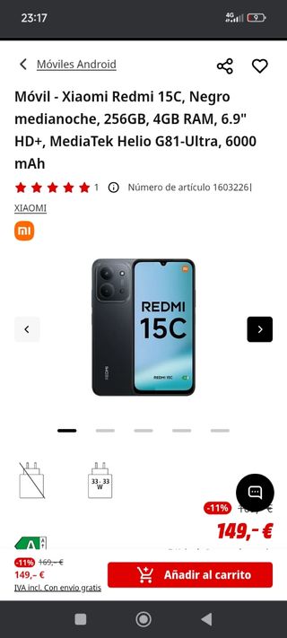 Xiaomi Redmi 15C Negro 256GB