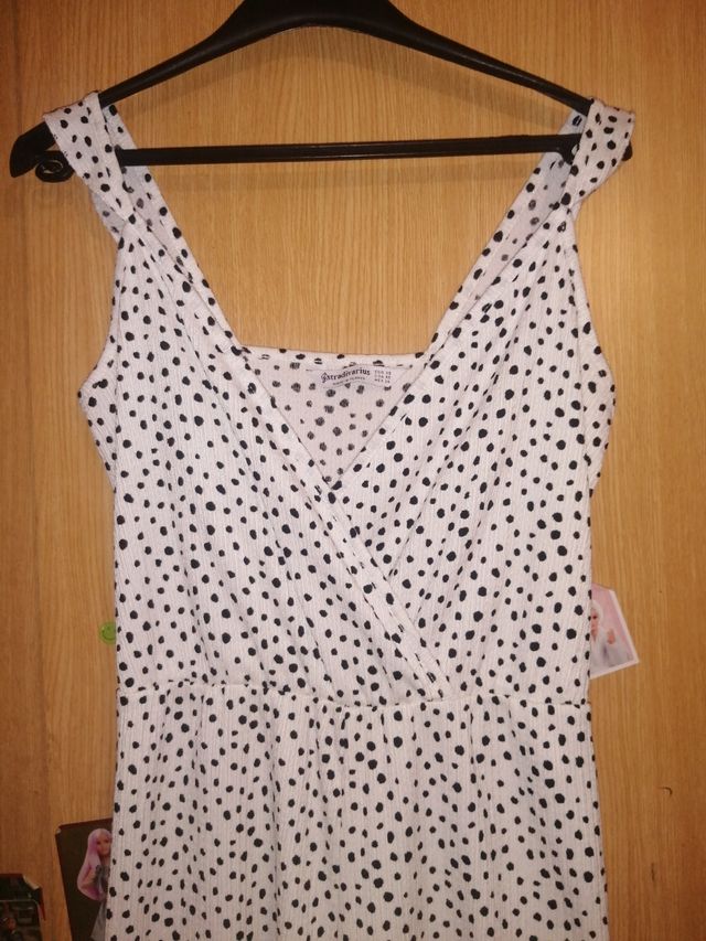 Mono largo Stradivarius lunares blanco XS