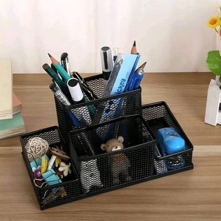 Organizador de escritorio negro 4 compartimentos