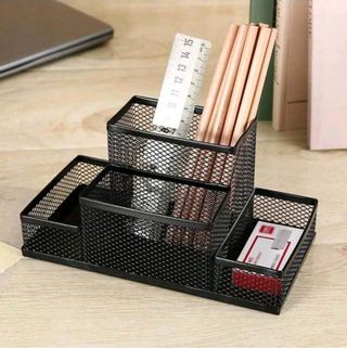Organizador de escritorio negro 4 compartimentos