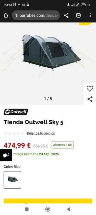 Tienda de Campaña Outwell Sky 5, un solo uso!