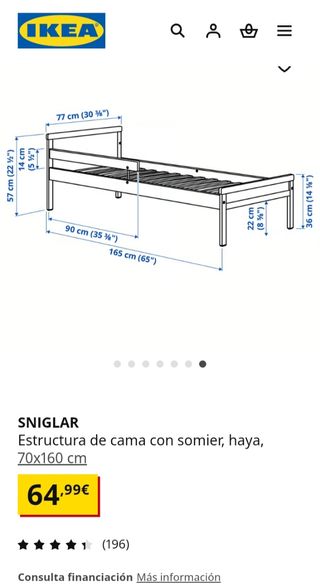 Cama para niño SNIGLAR IKEA 70x165