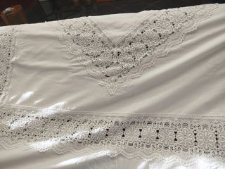 Copriletto vintage lino  e pizzo macramè