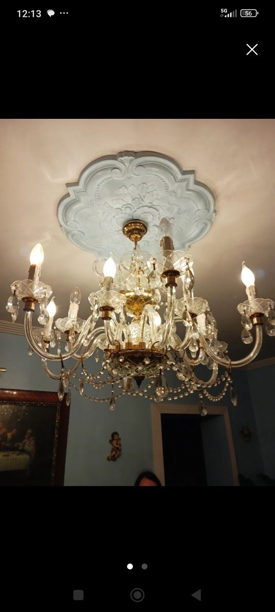 2 Lámparas Araña Cristal y Metal